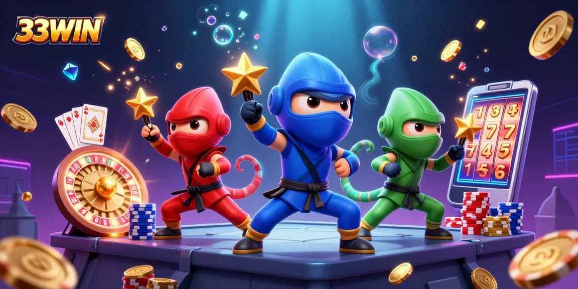 Experience vibrant casino excitement with 33WIN's ninja chameleons in action.