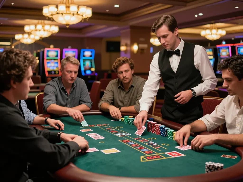 Engaged players at 789WIN blackjack table calculating strategies for a winning hand