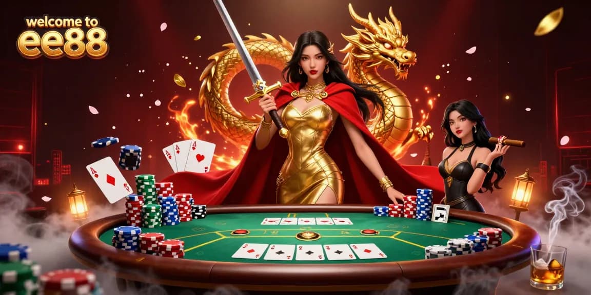 Play poker with style at welcome to ee88, featuring vibrant characters and exciting casino scenes.