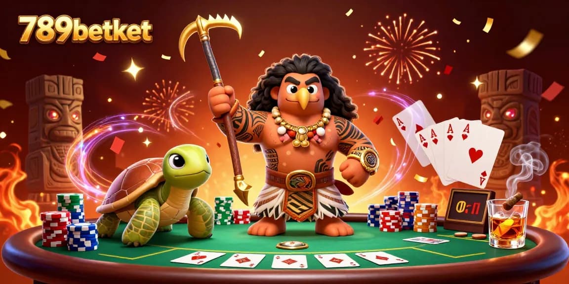 Experience thrilling action with 789betket's vibrant 3D casino scene full of poker elements and lively characters.