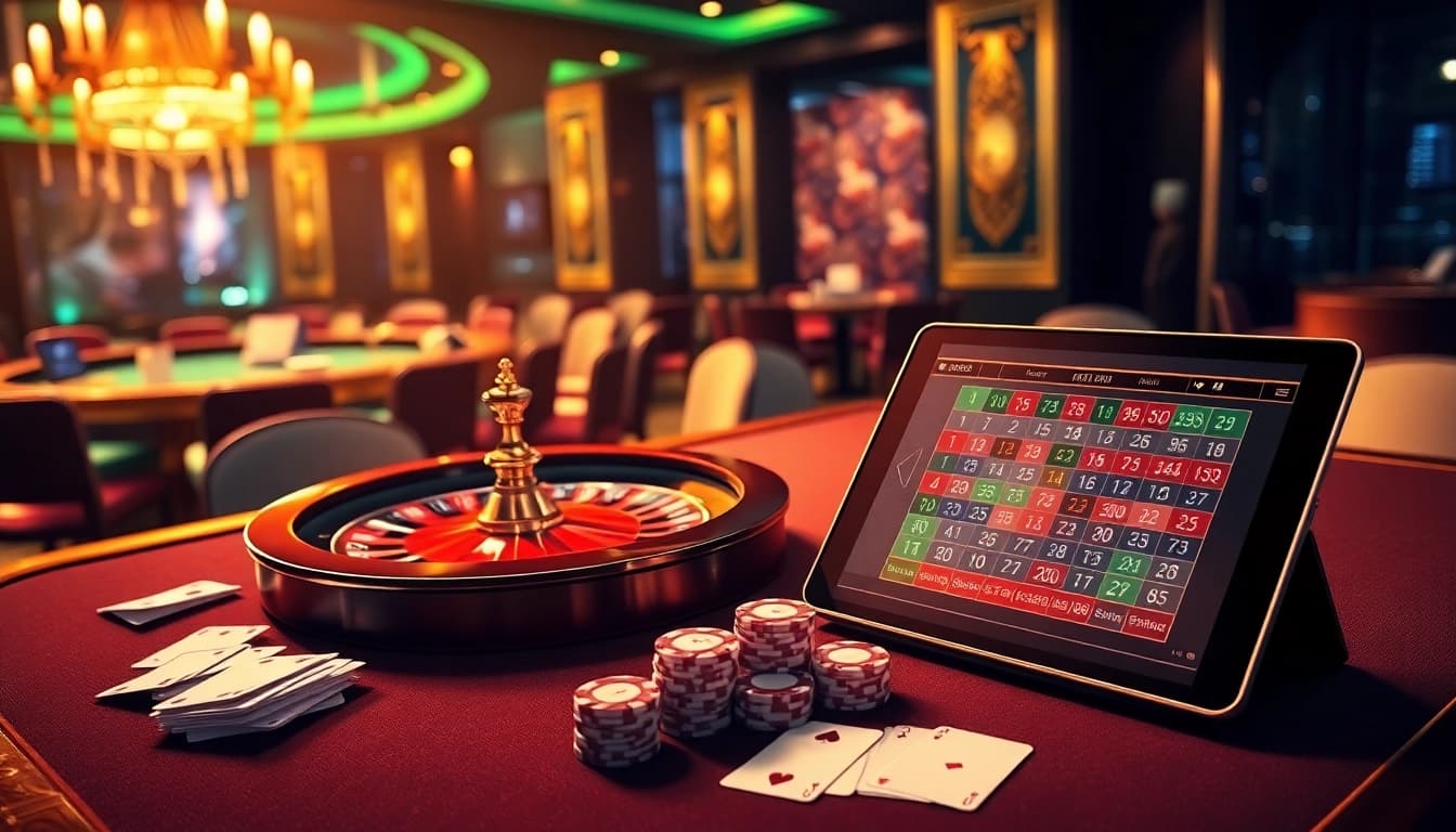 Experience the thrill of high-stakes gambling with say88's luxurious casino scene featuring rich visuals of gaming tables and betting.