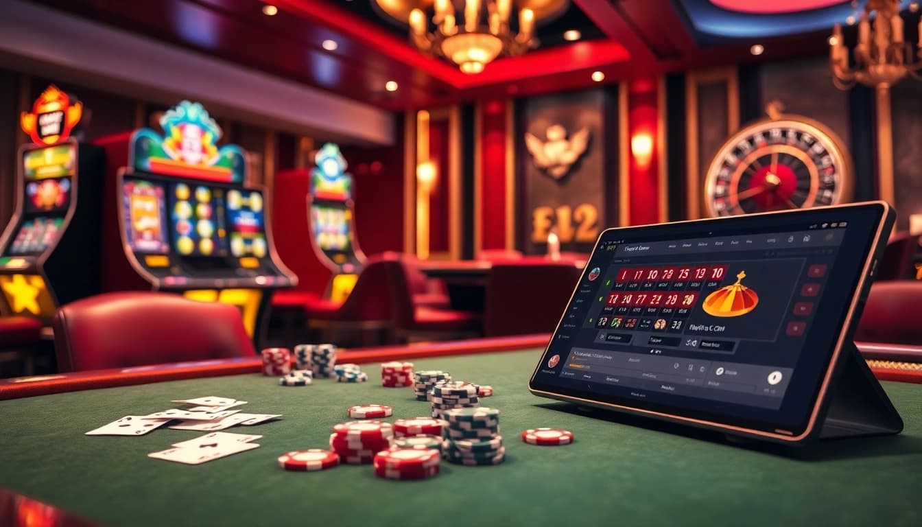 I9BETS CO COM showcases an exciting scene of online gambling with vibrant slot machines and poker action.