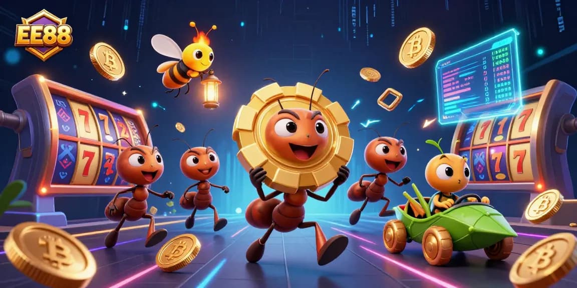EE88 features a team of ants engaging in a heist to win a giant poker chip, encapsulating a captivating casino energy.
