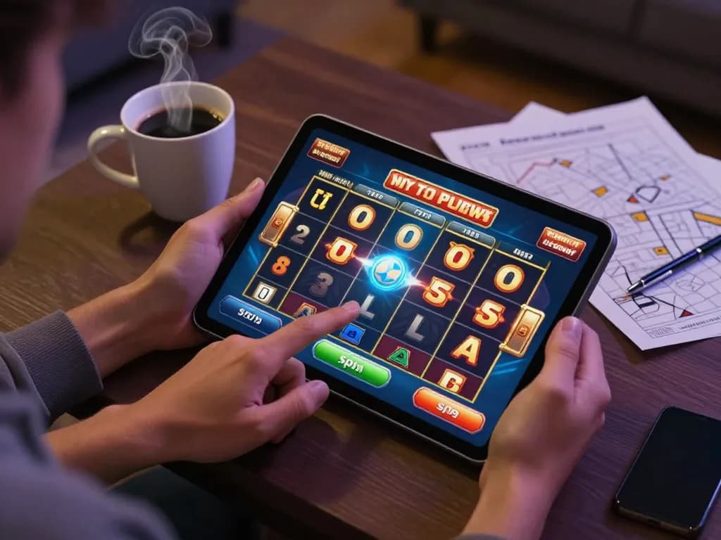 Play slots on lc88 with excitement in a cozy home setup, emphasizing strategic online gaming