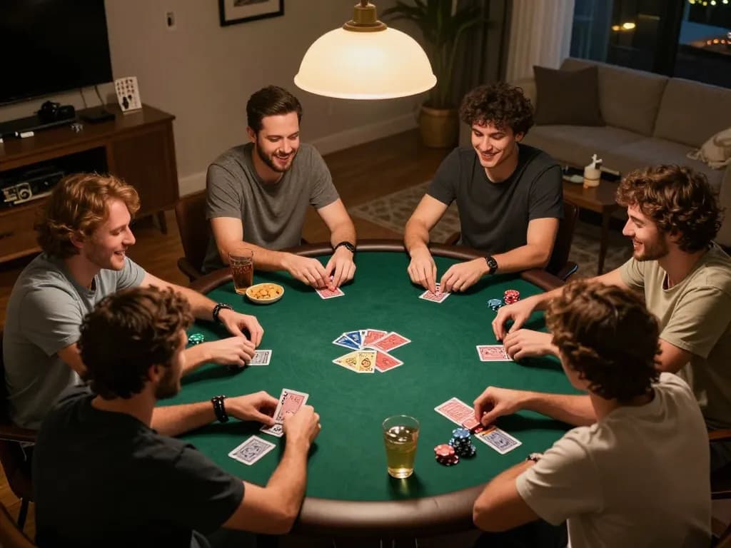 Playing poker at home with friends at https://rr88.wales/, showcasing excitement, chips, and cards.