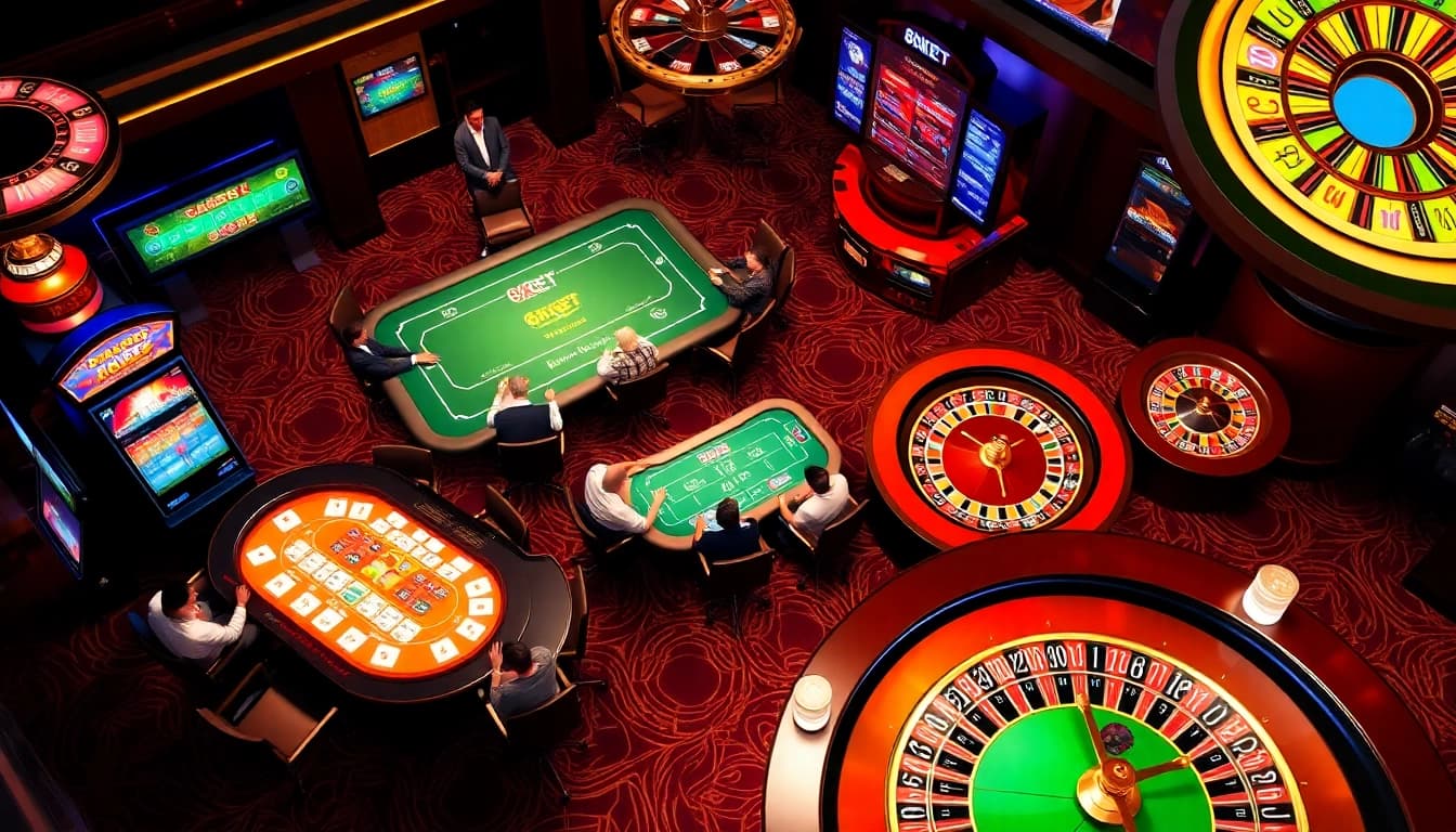 Experience online gambling excitement at https://8kbet.insure/ with vibrant casino tables and slot machines.