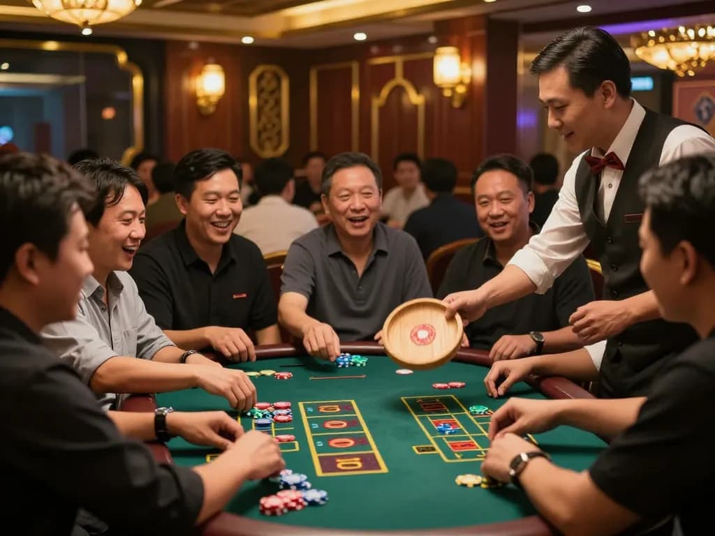 xóc đĩa gameplay capturing intense wagering action at a vibrant casino table.