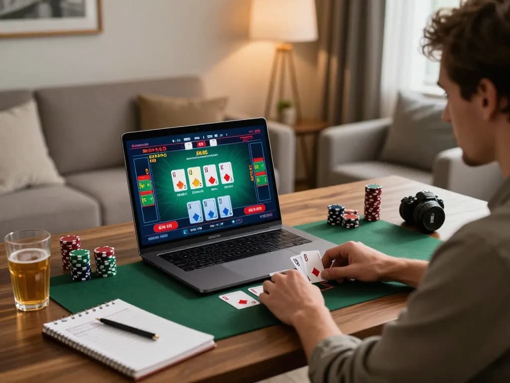 Player engaging with 789win1 in a live dealer blackjack game on a stylish home laptop.