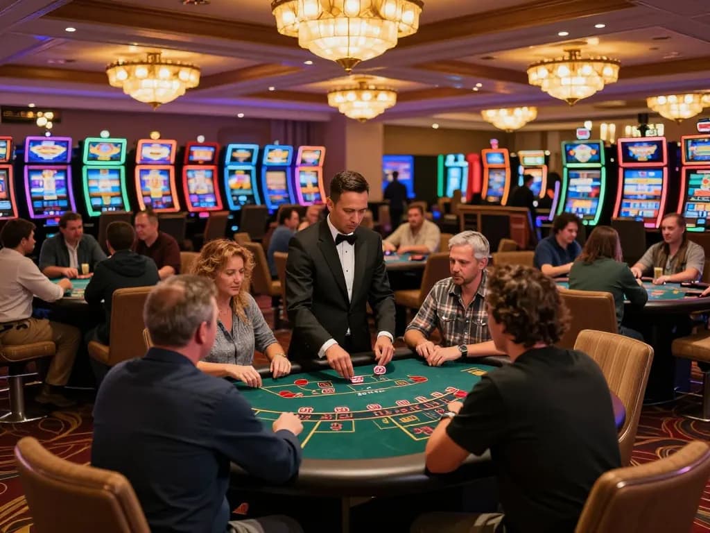Engaging scene at hit club casino with players enjoying blackjack, highlighting strategy and excitement.