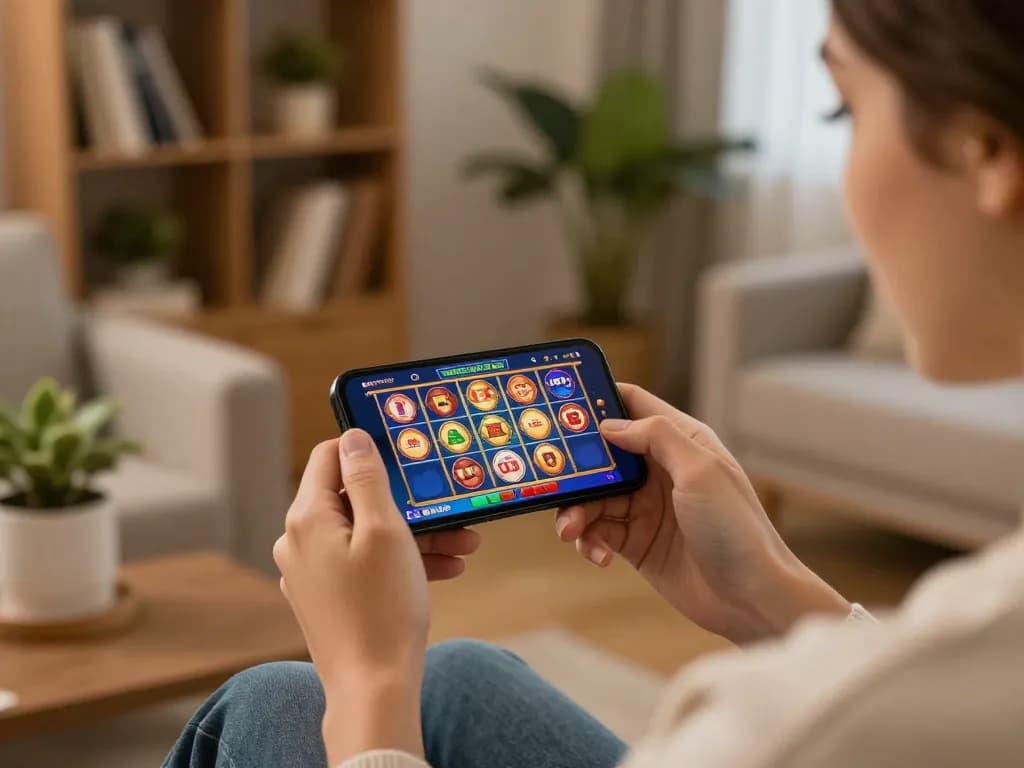 Experience thrilling online gameplay with luckywin on a smartphone in a cozy home setting