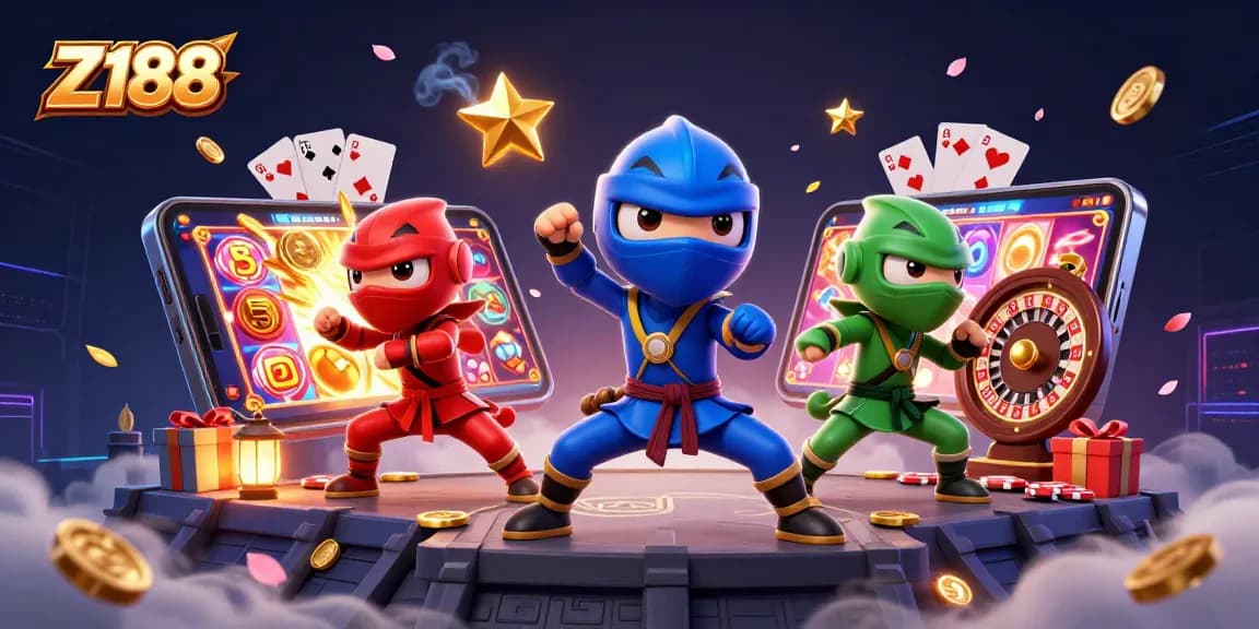 Experience thrilling gameplay with Z188 featuring ninja chameleons amidst dynamic casino elements.