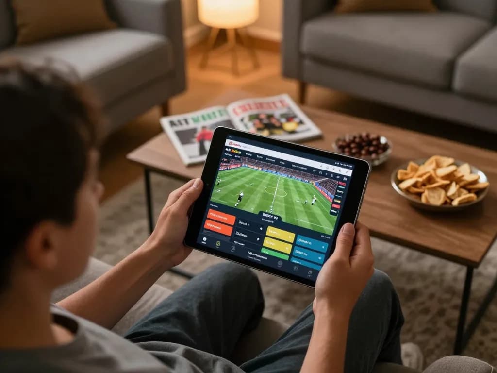 Socolive user interacting with live sports betting interface in a cozy home environment