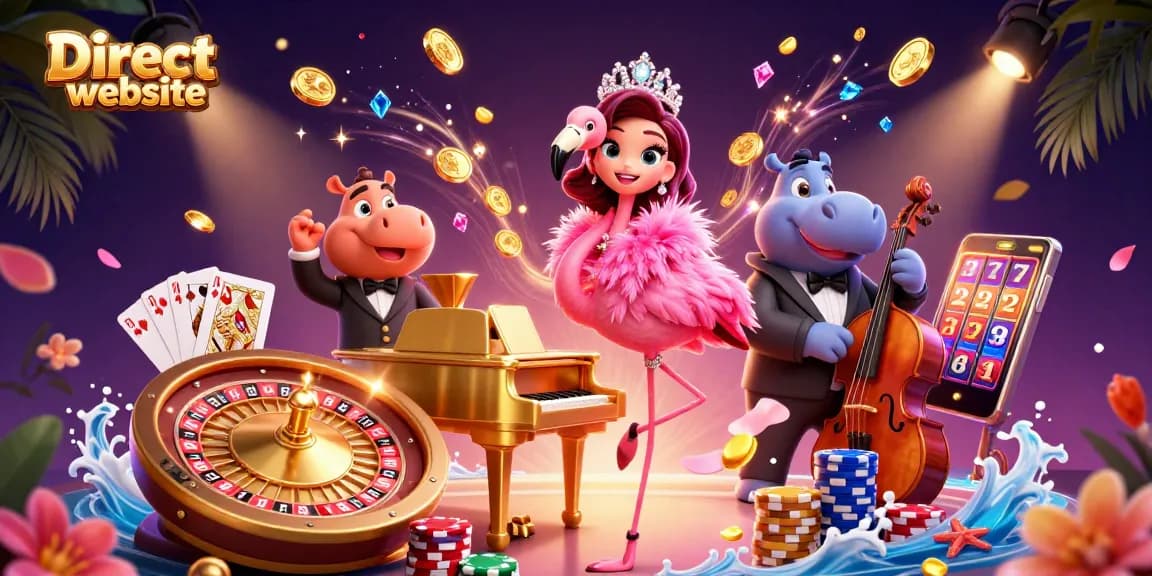 Experience the excitement of slots and games at the Direct website's animated casino scene.