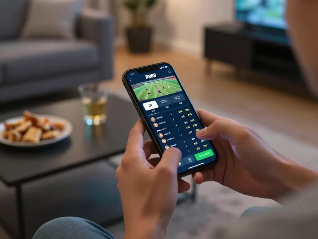 Engaged user placing a bet on RR88 sports betting platform from the comfort of home.