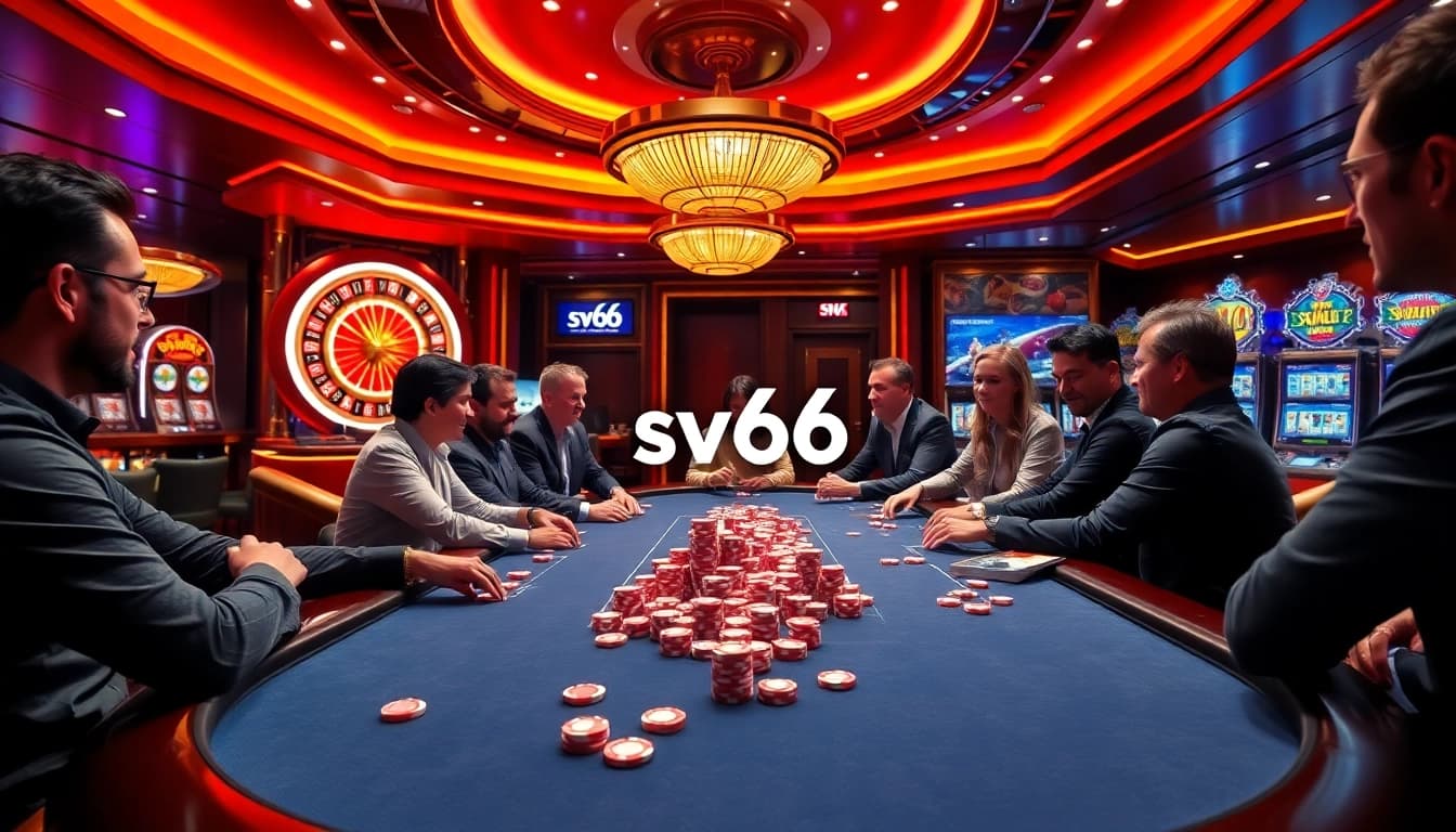Exciting poker players strategizing their bets at SV66 casino table.