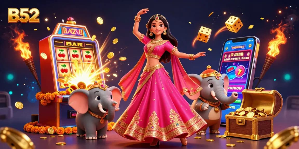 Play exciting casino slots with B52 in a vibrant, dynamic 3D illustration packed with action.