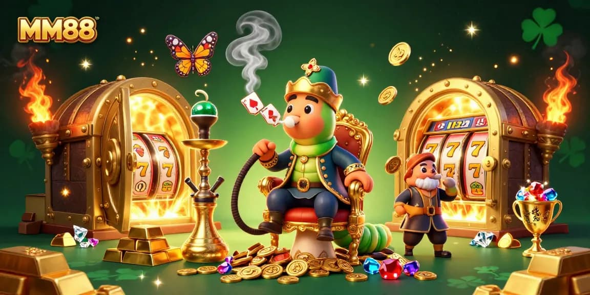 MM88 players enjoying thrilling jackpots in an ultra-detailed gaming environment filled with treasures.