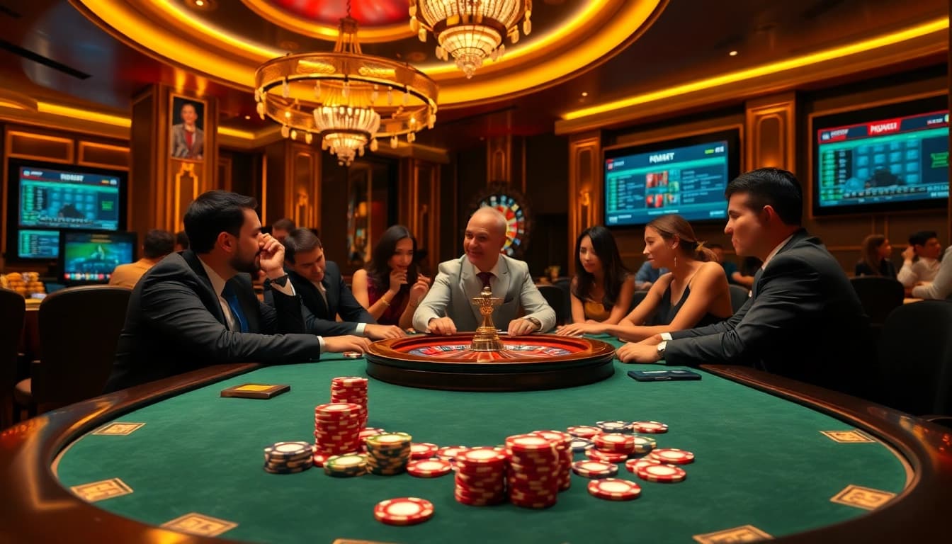 Experience the thrill of gambling at i9bet's luxurious casino with vibrant poker tables and exciting games.