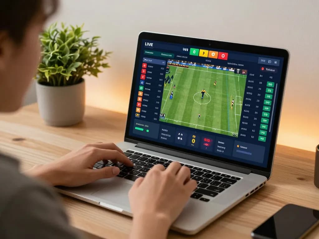Engaged player analyzing sports betting odds on lc88 platform with modern laptop setup.