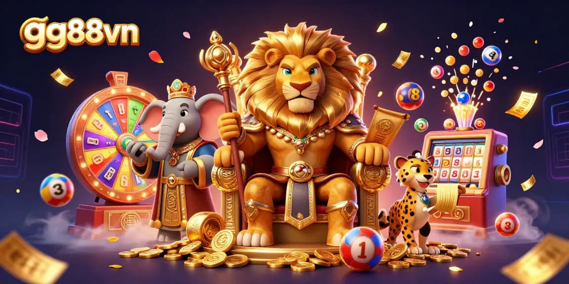 Engage with thrilling games at gg88vn featuring a lion king, elephant advisor, and cheetah messenger.