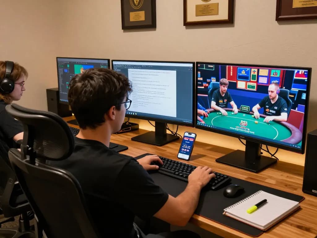 Engaging in Game bài đổi thưởng with strategy notes and poker games displayed in a modern gaming setup