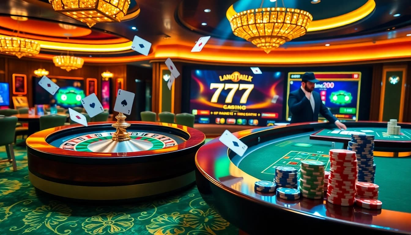 Main gameplay scene of the 77ball game with vibrant roulette wheel and colorful poker chips.