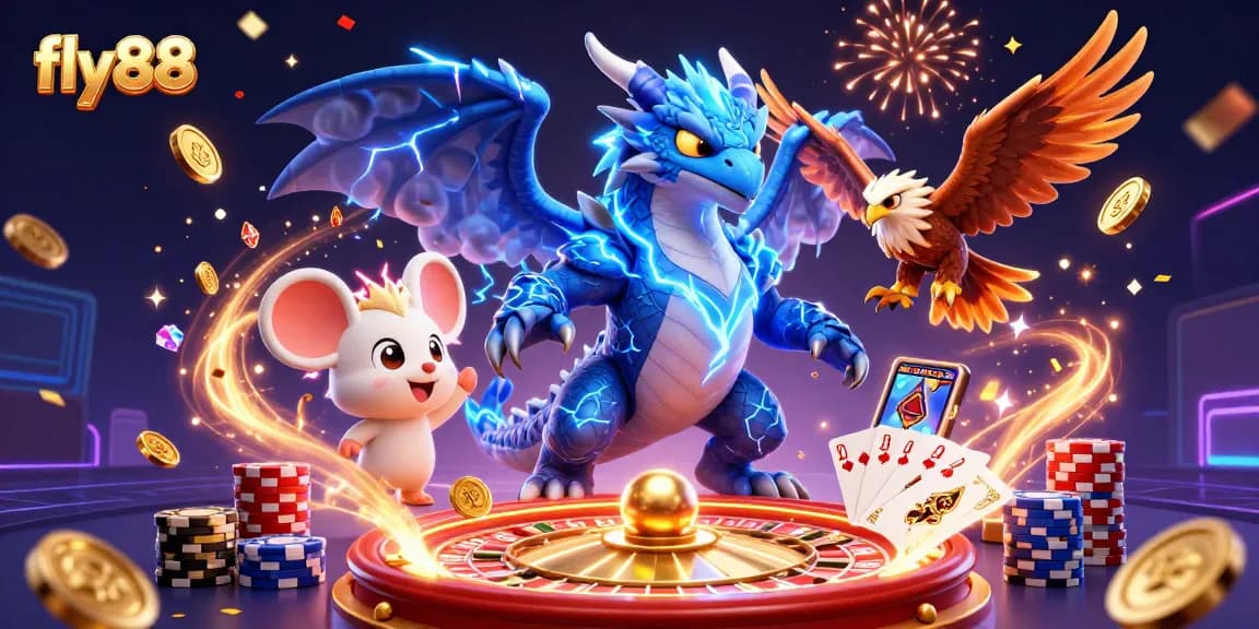 Experience high-energy gaming action at fly88 with stunning characters and vibrant casino elements.