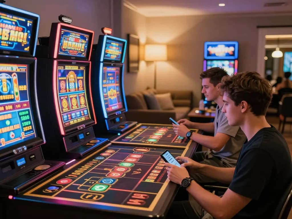 Engaging with nk88 on a smartphone at home for online gambling, showcasing vibrant slot action.