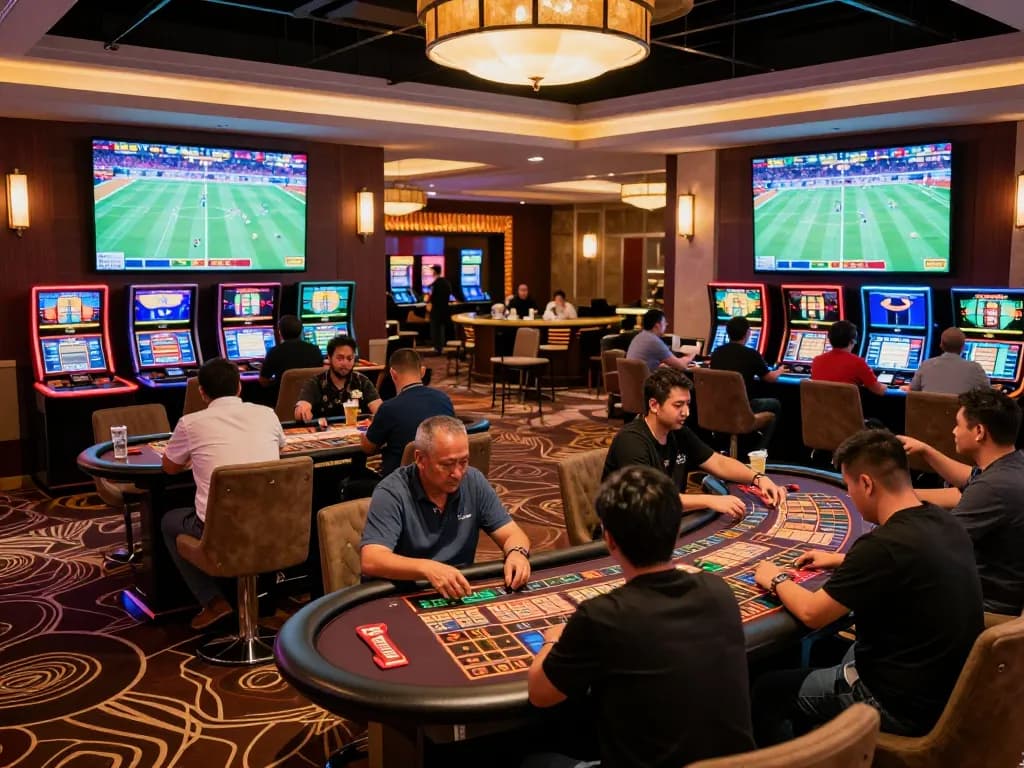 Players engaging in live sports betting at 33win with vibrant displays and exciting atmosphere