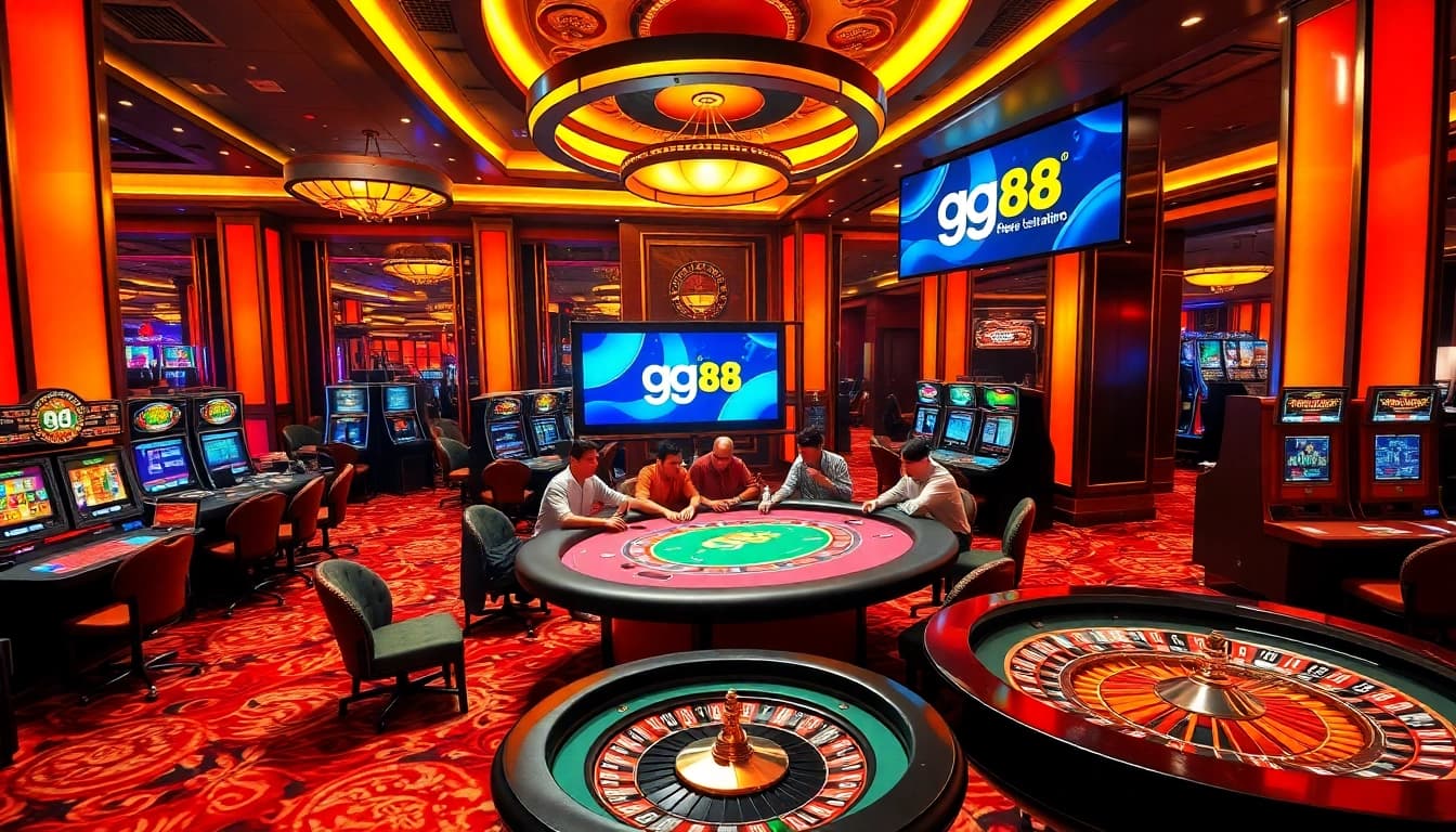 Players engaging at a gg 88 poker table in a luxurious casino environment.