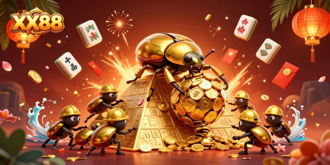 Experience the thrilling adventure of XX88 with golden coins and vibrant casino elements.