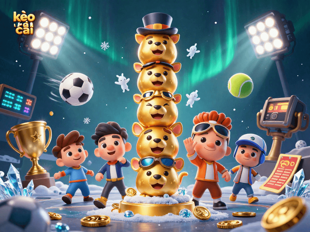 Engage with kèo nhà cái betting excitement surrounded by dynamic sports elements and vibrant 3D illustration