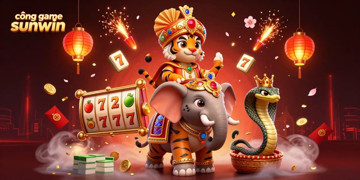 Engage with cổng game sunwin through an enchanting 3D casino scene filled with colorful symbols and characters.