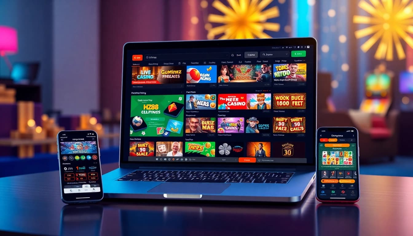 Engaging HZ88 online betting interface displayed on a modern laptop with colorful game graphics.