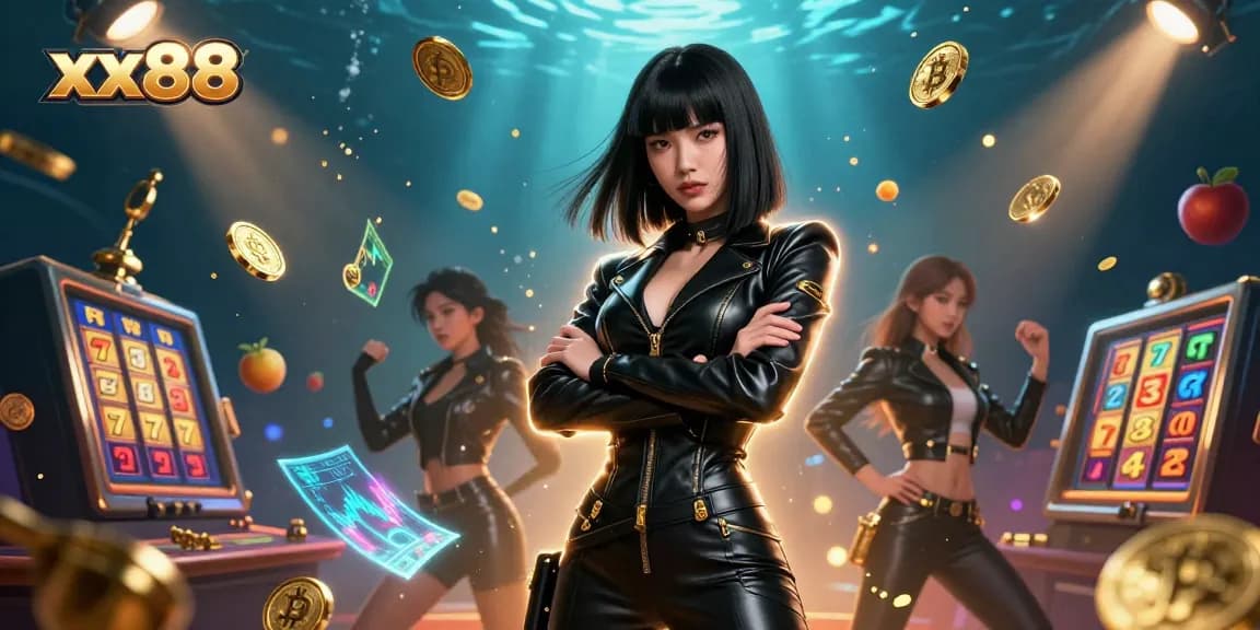 Experience the thrilling action of xx88 with an Asian woman in sleek attire, surrounded by immersive casino elements.