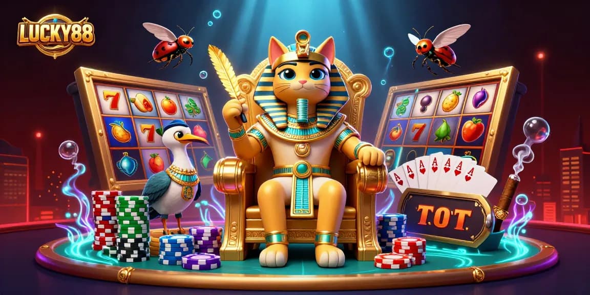 Experience the thrilling LUCKY88 slot game with vibrant visuals and dynamic characters.
