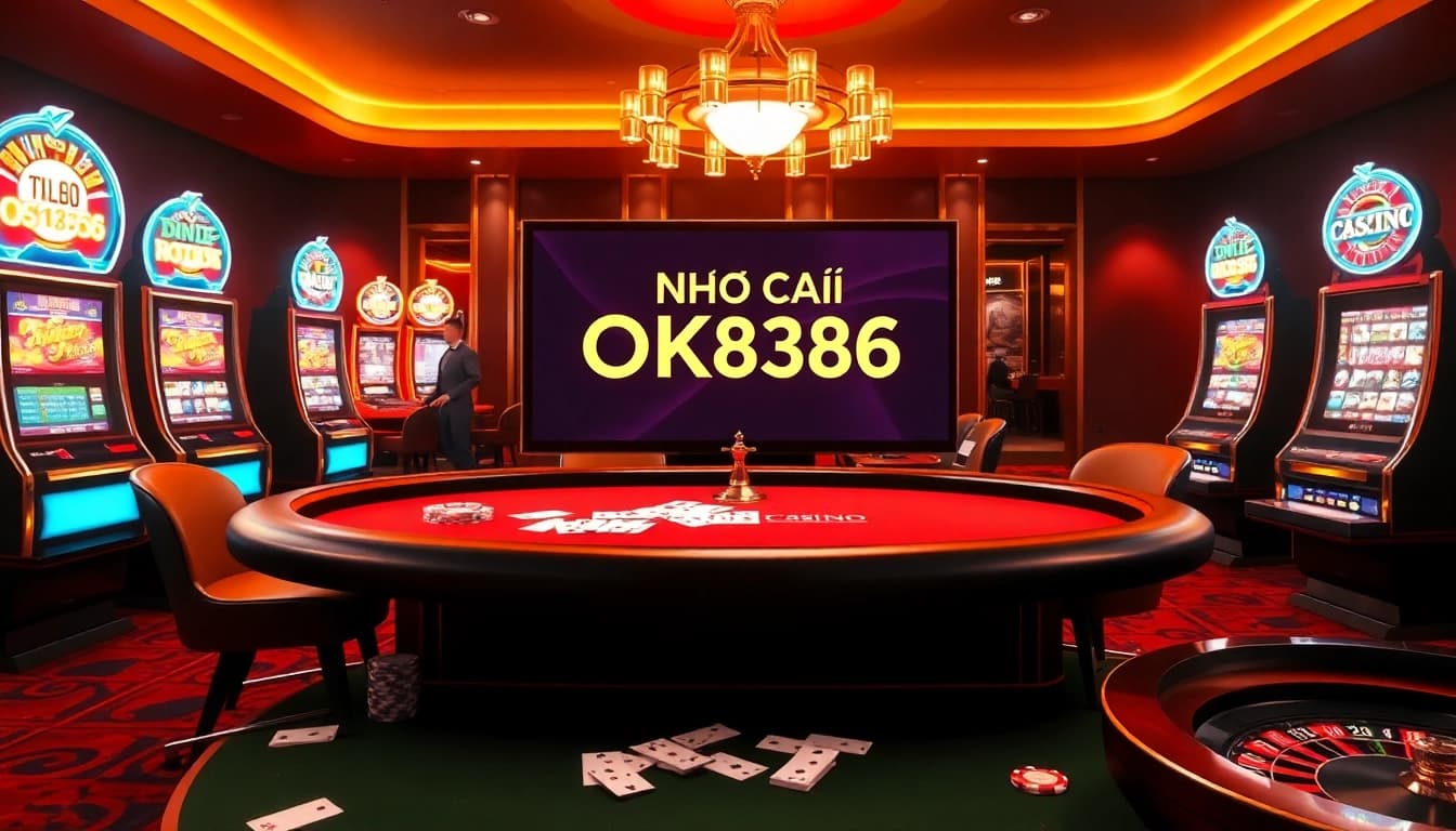 Gamble at Nhà Cái OK8386 casino with vibrant slot machines and poker games
