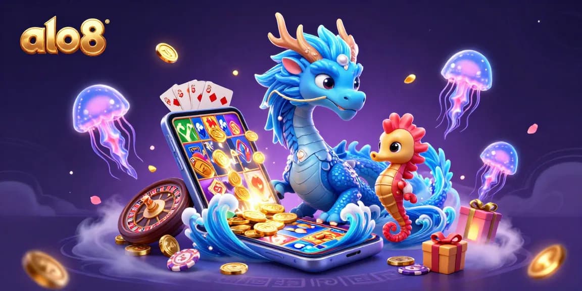 Experience the thrilling action of alo8 with an enchanting dragon, seahorse knight, and vibrant casino elements!