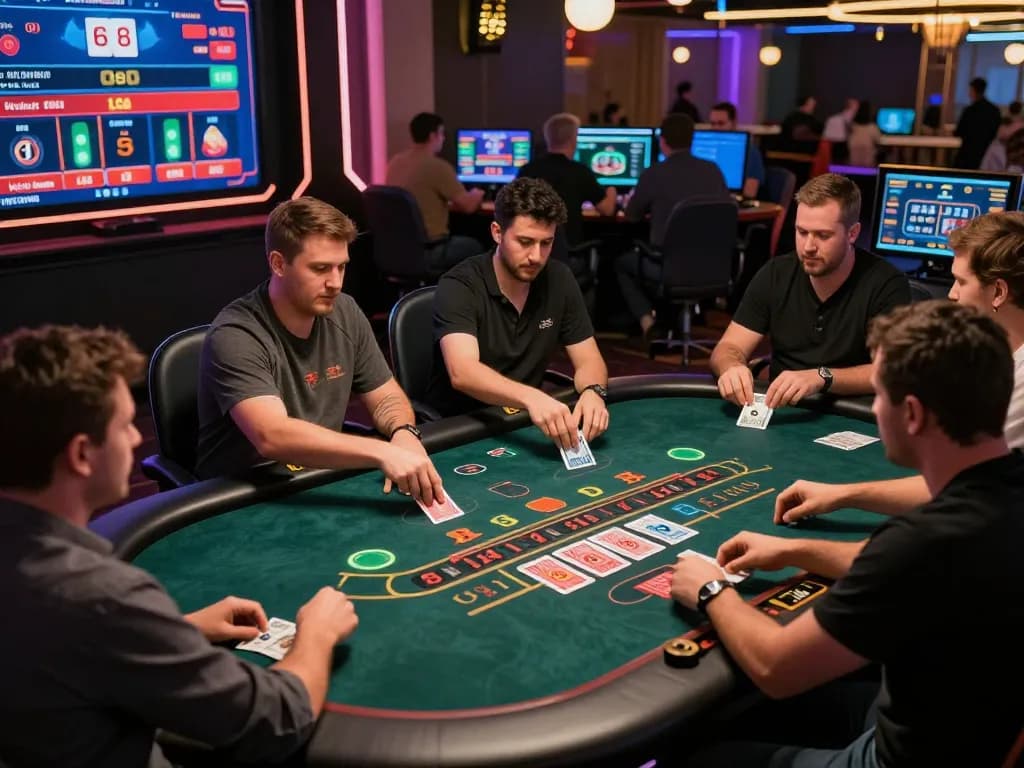 Players enjoying Baccarat at F168 online casino, showcasing strategic gameplay and vibrant atmosphere.