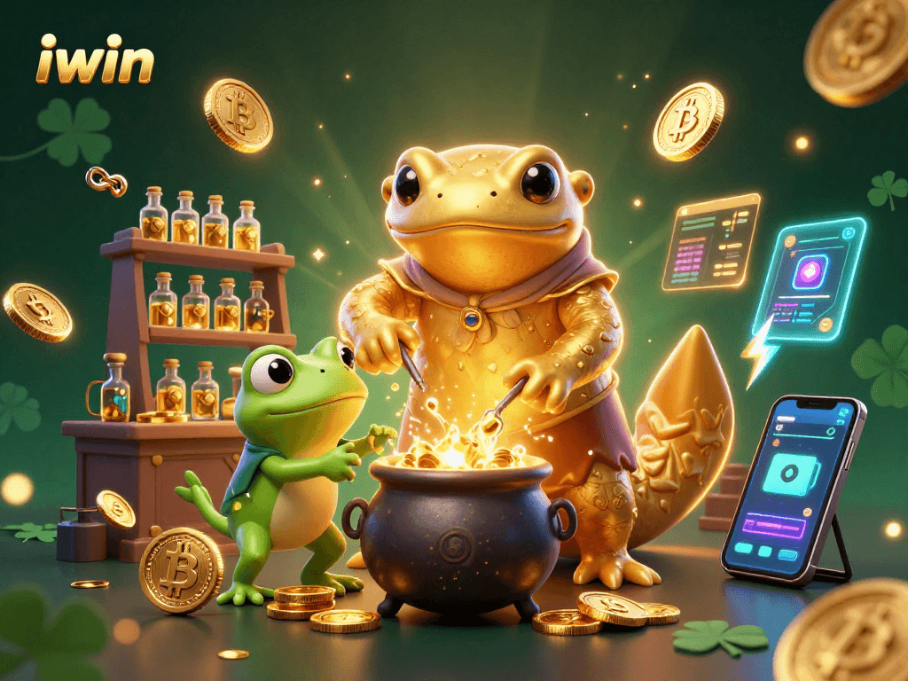 Join the winning adventure with iwin as the alchemist magically transforms metals into coins in this vibrant 3D casino scene.
