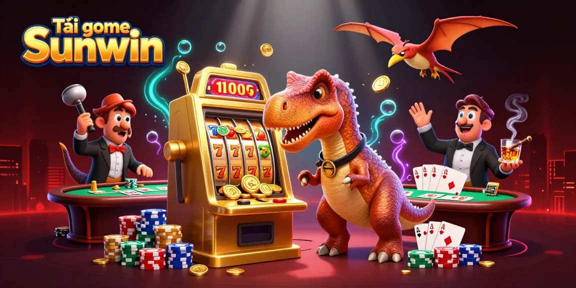 Tải game Sunwin with pachycephalosaurus celebrating jackpot wins alongside vibrant casino elements
