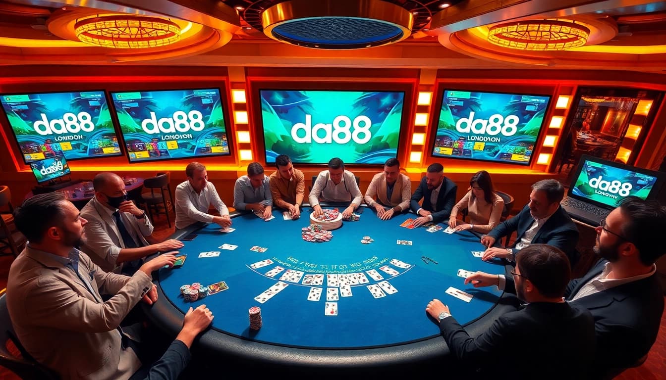 Exciting casino poker action at https://da88.london featuring vibrant chips and intense gameplay.