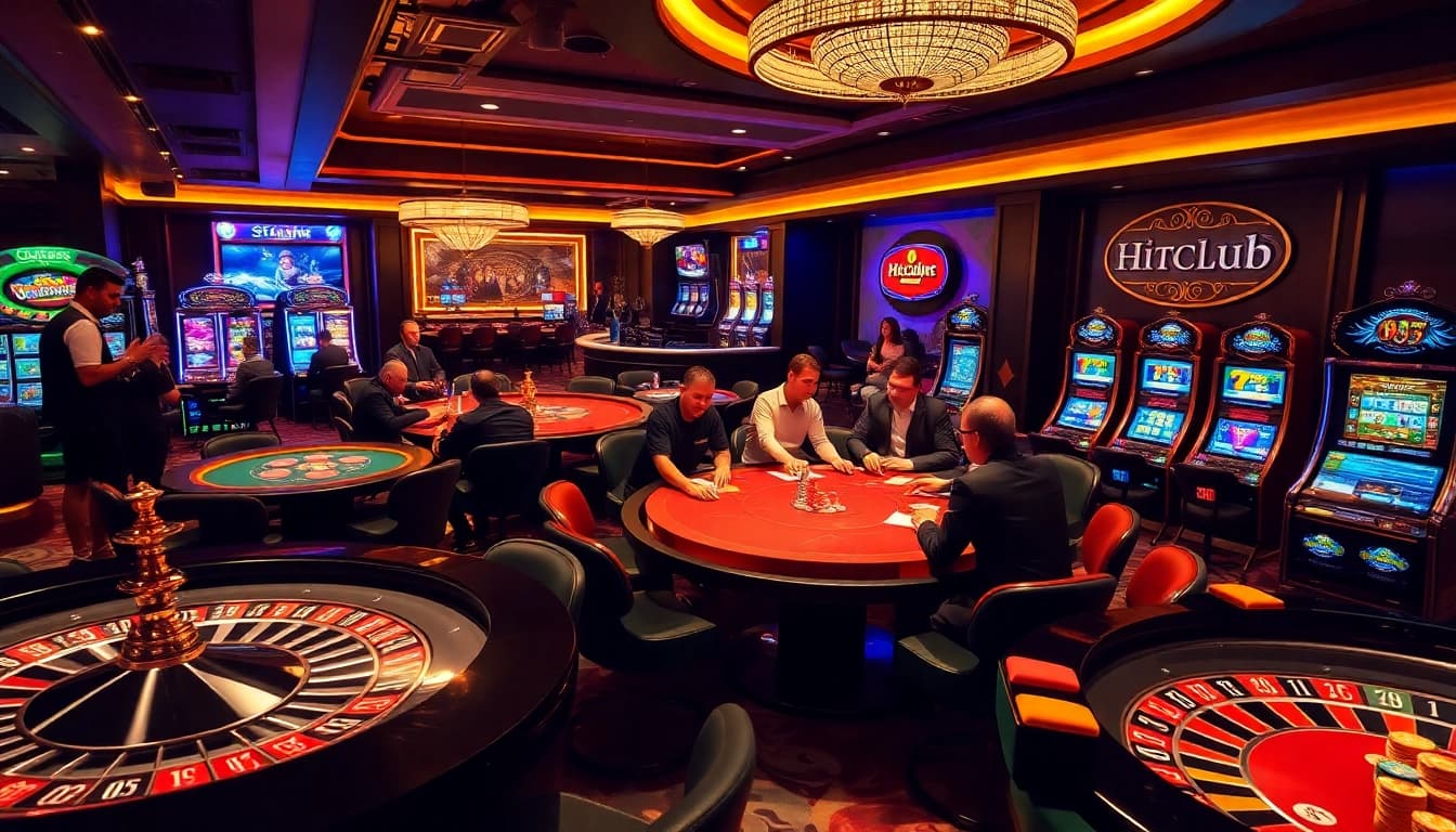 Players enjoying casino games at hitclub in a glamorous and vibrant setting.