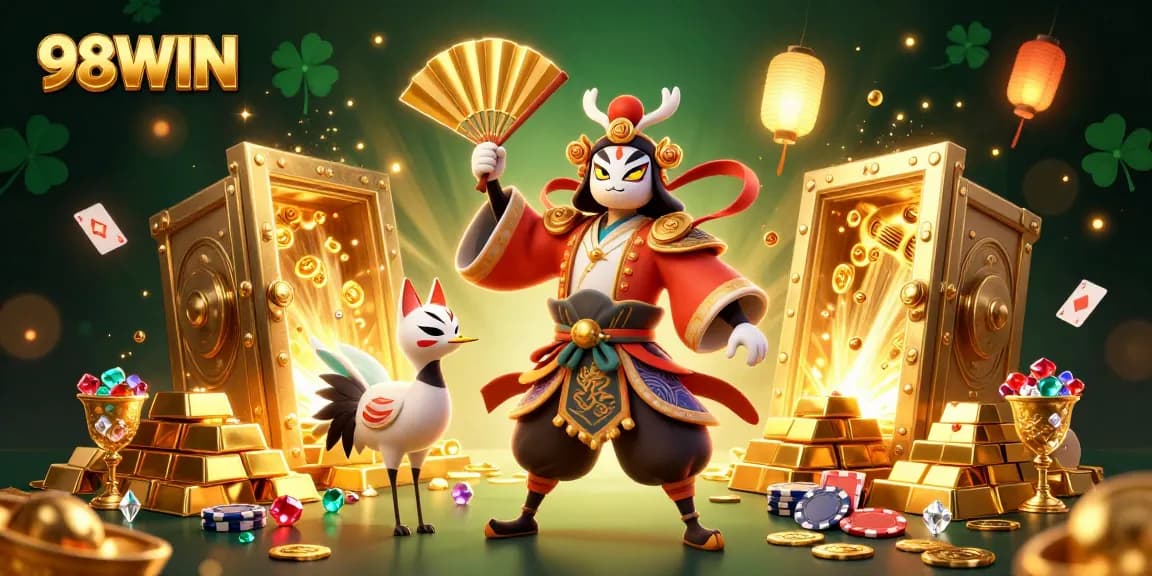 Experience 98WIN's thrilling jackpot game with golden treasures and dynamic action.