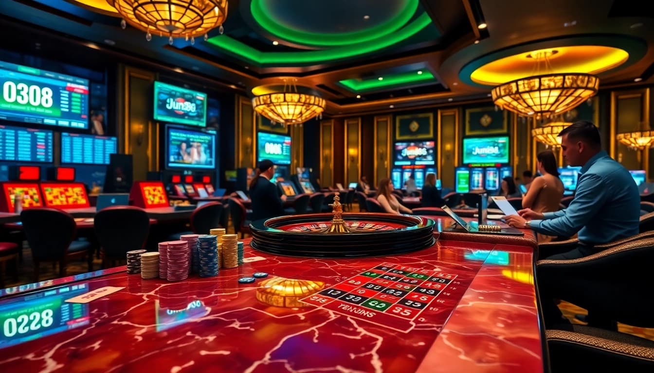 Experience the thrill of winning at Jun88 with dynamic casino tables and vibrant gaming action.