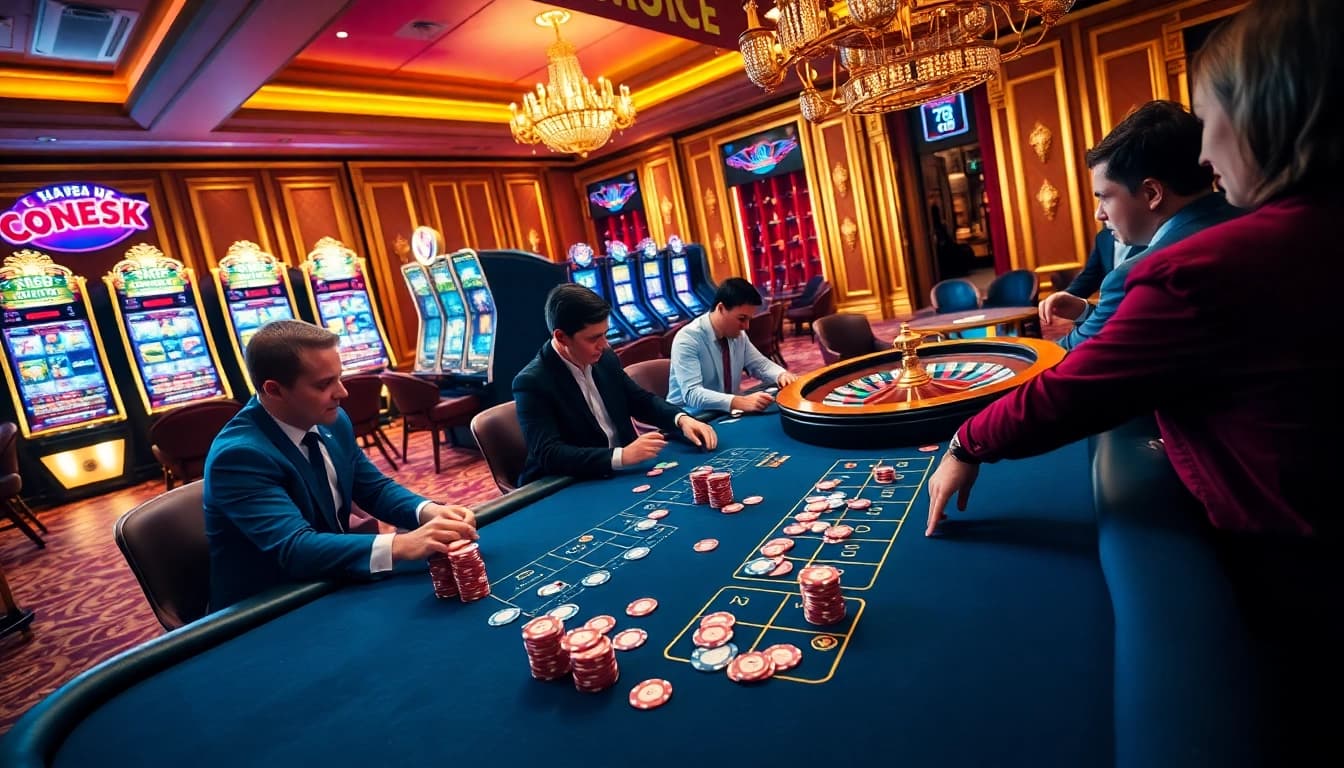 Players enjoying a thrilling poker game at Go 88 casino, surrounded by vibrant chips and cards.