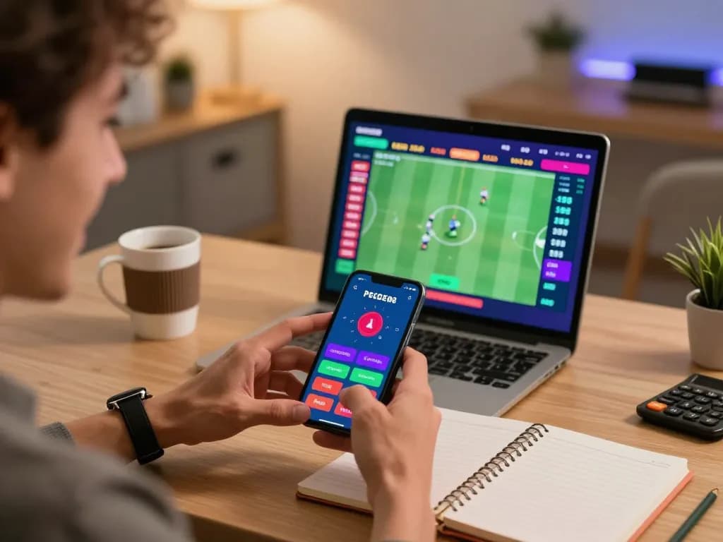 Betting on tip88 with a smartphone displaying exciting live sports odds and a cozy home office setting