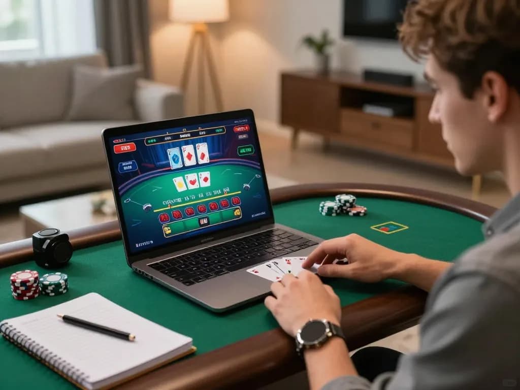 Player enjoying live dealer blackjack at home on F168, surrounded by betting strategy notes.