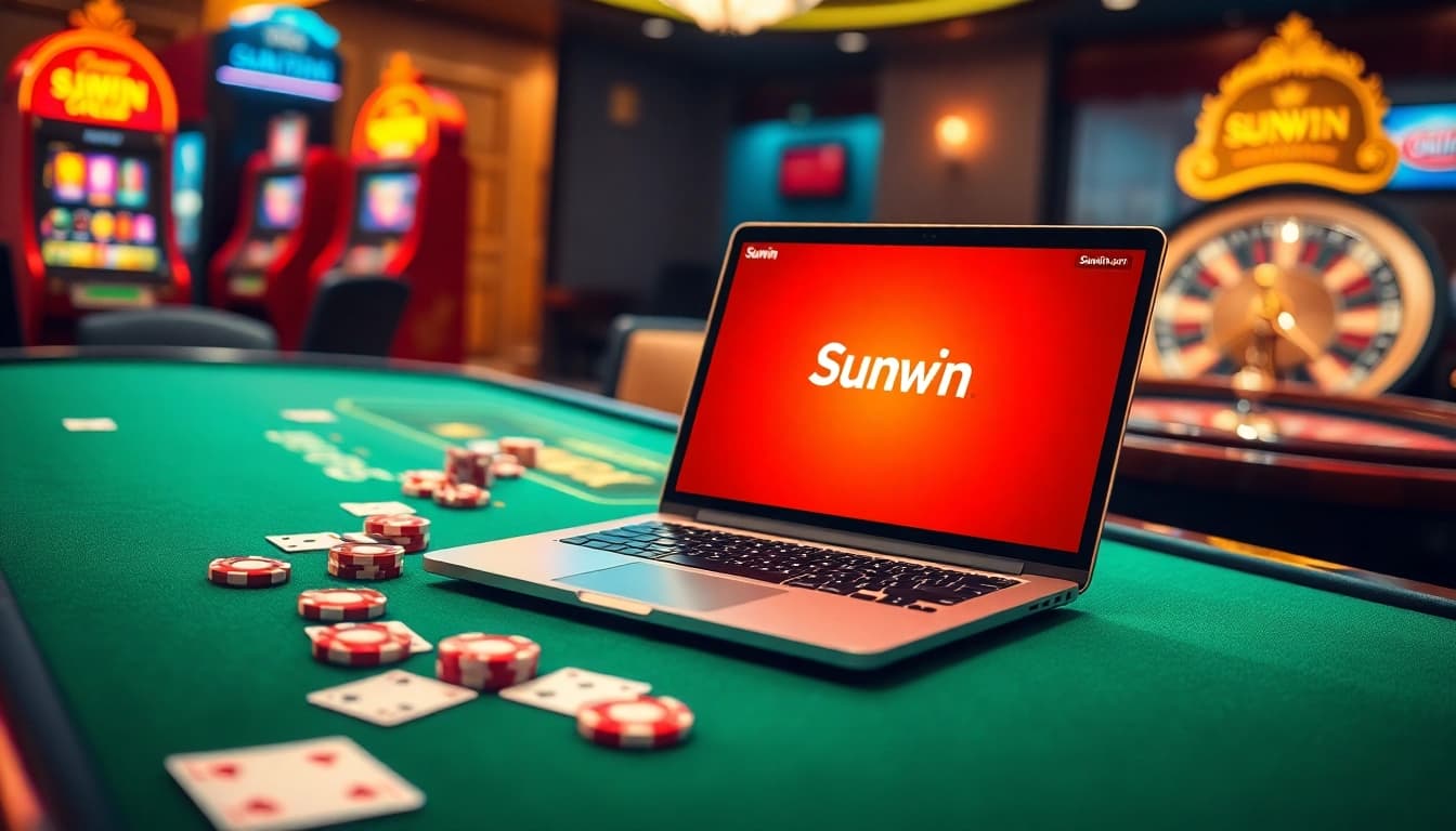 Experience thrilling gameplay at Sunwin with a luxurious online casino setup featuring vivid gaming elements.