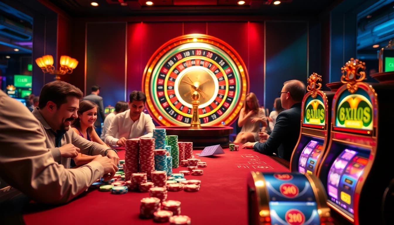 Exciting players enjoying a poker game at luck888 casino with vibrant colors and luxury details.